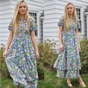 BANJANAN Quant Maxi Dress in Melodic Floral Vista Blue